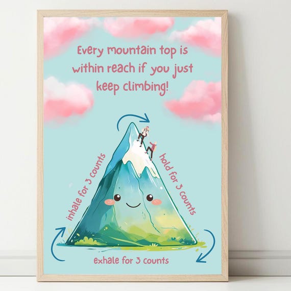 Triangle Breathing Mountain Art Anxiety Relief Mental Health Visual Breathwork Tool Motivational Quote Daily Affirmation