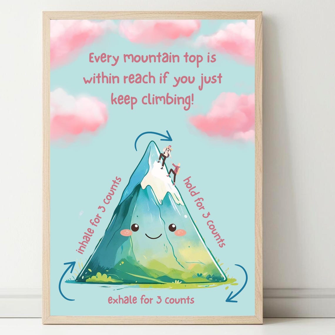 Triangle Breathing Mountain Art Anxiety Relief Mental Health Visual Breathwork Tool Motivational Quote Daily Affirmation