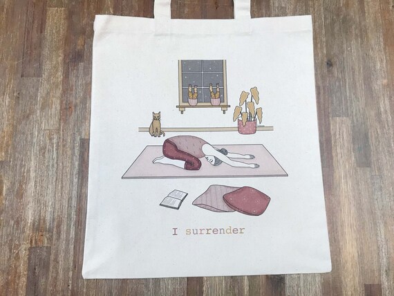 I Surrender Yoga Child's Pose Cozy Cat Illustration Wall Art
