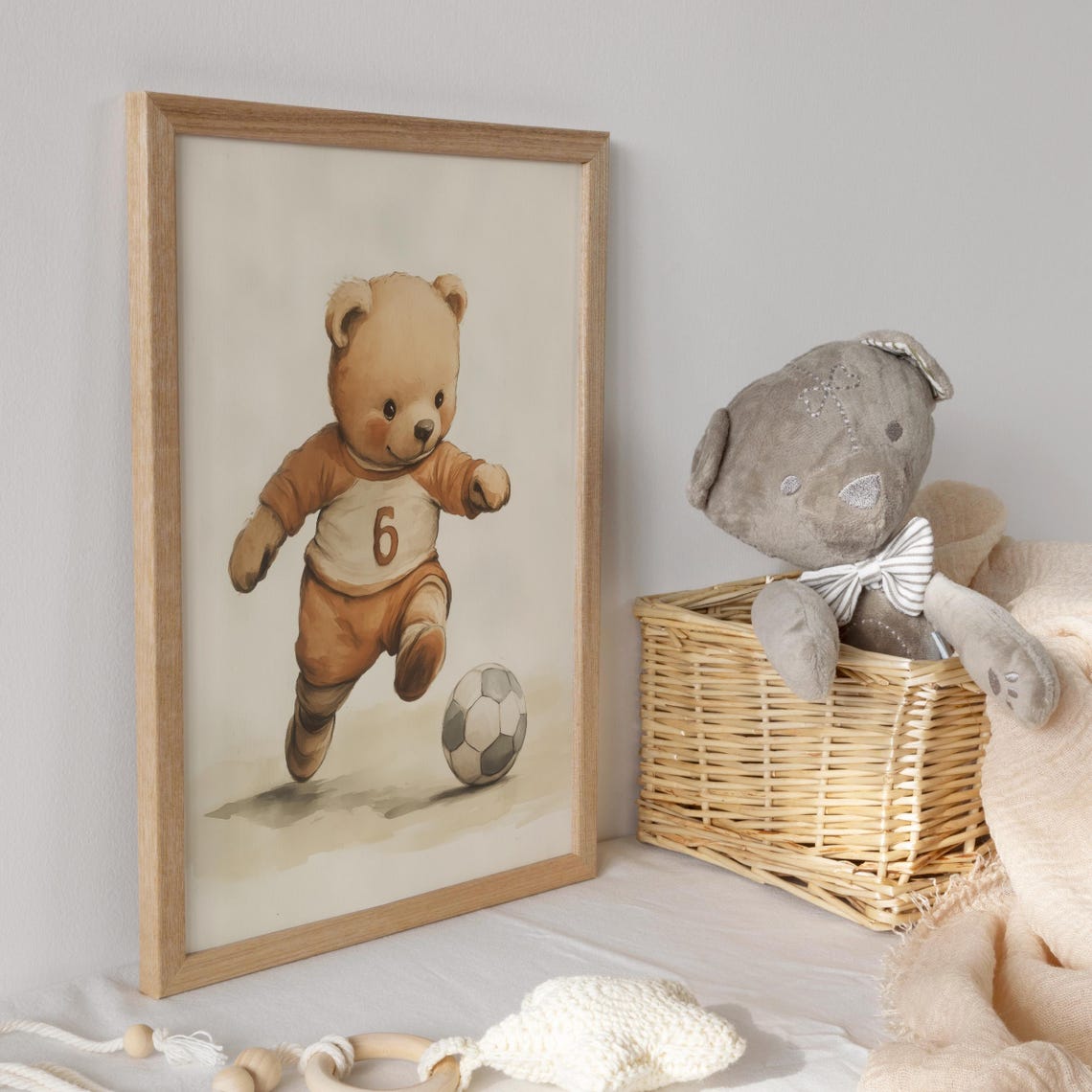 Teddy Bear Soccer Player in Orange Number Six Jersey Kick Poster - Image 3