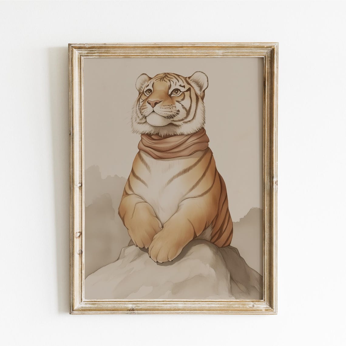 Tiger Cub Wearing a Cozy Scarf Sitting on a Rock Safari Poster