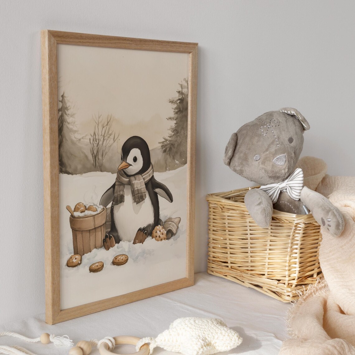 Penguin in a Scarf with Cookies in a Snowy Winter Scene Poster - Image 3