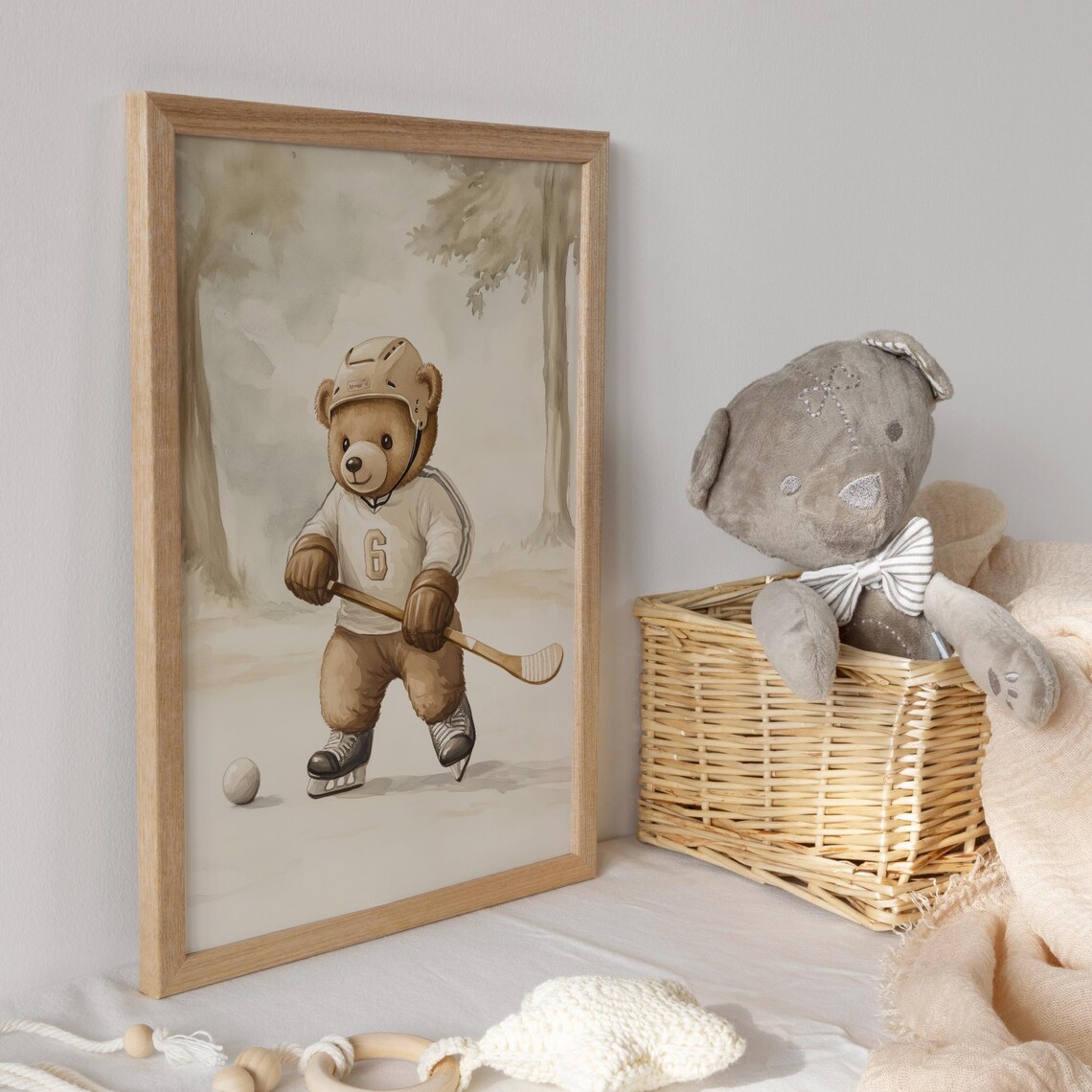 Teddy Bear Ice Hockey Player in Helmet Skates and Jersey Poster - Image 3