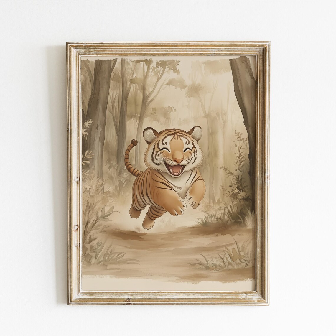 Tiger Running In The Jungle Print Nursery Decor Animal Nursery Art Gender Neutral Nursery Playroom Decor Kids Room Art Baby Room Decor