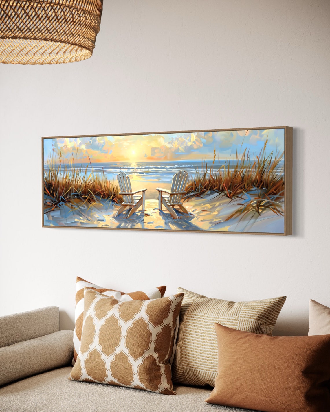Golden Beach Sunset Ocean Chairs Panoramic Impressionist Travel Poster - Image 5