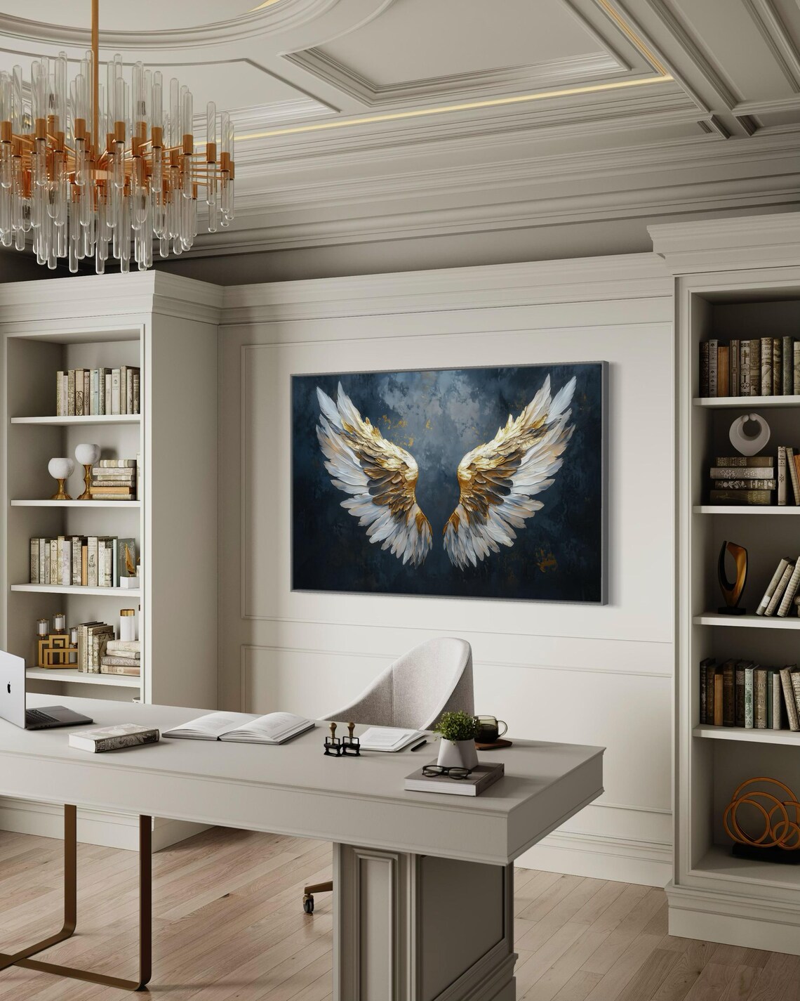 Golden Angel Wings Modern Abstract Art Poster - Image 3