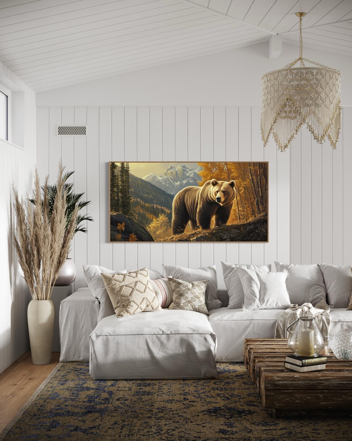 Grizzly Bear In Autumn Mountain Forest Snowy Peaks Wildlife Panoramic Print - Image 2