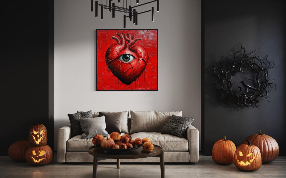 Surreal Anatomical Heart With Eye Bold Red Abstract Art Print - Image 3