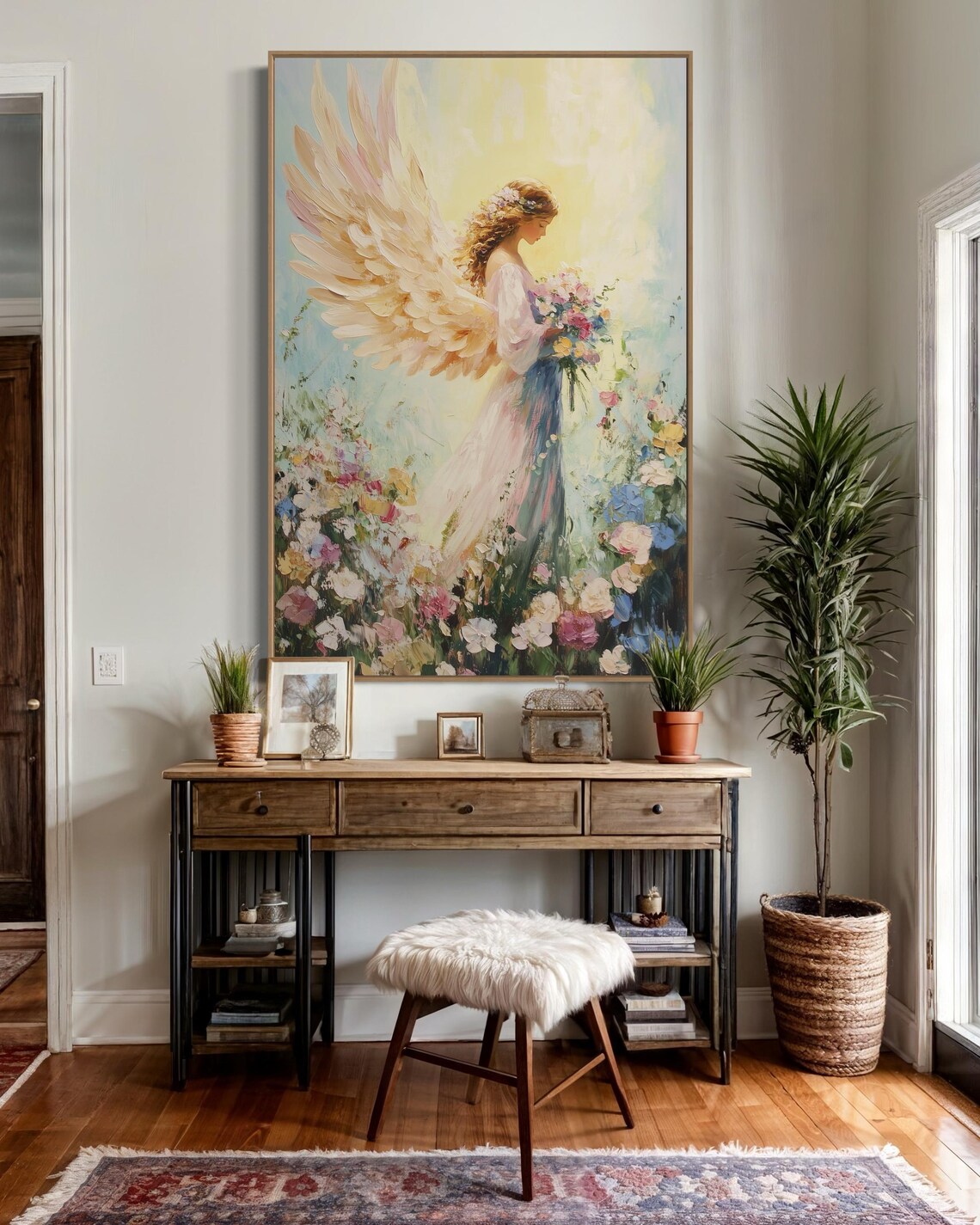 Floral Guardian Angel Art Print, Heavenly Decor - Image 2