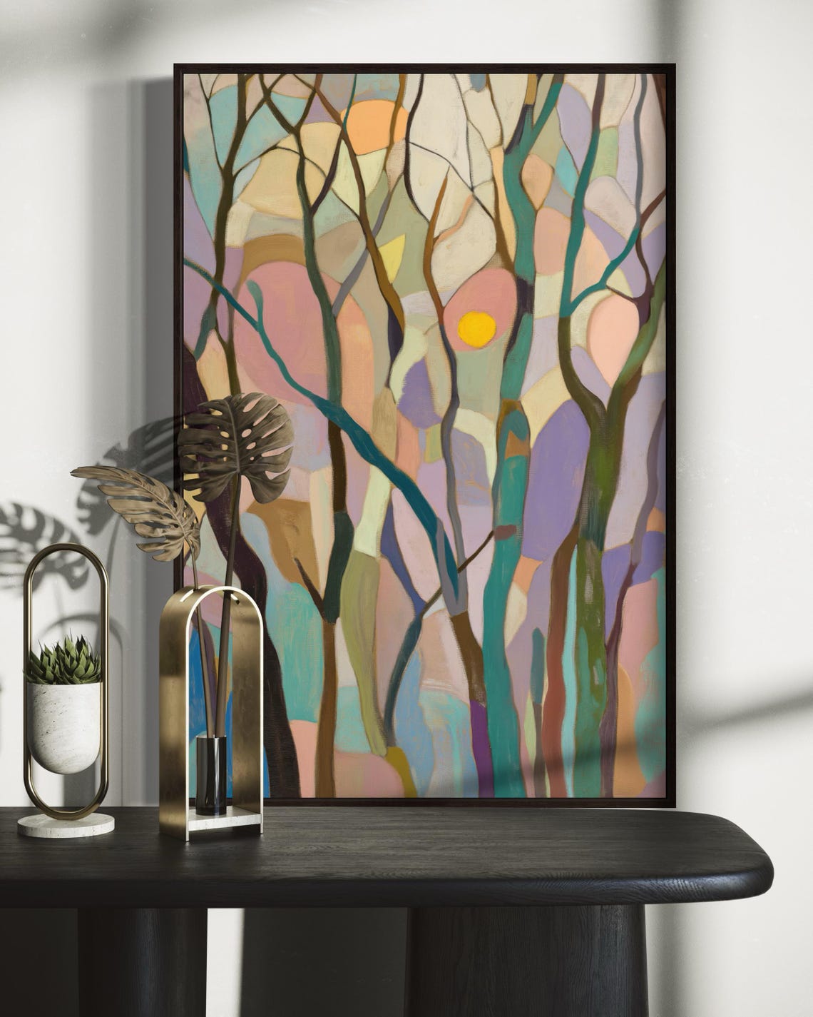 Pastel Abstract Forest Trees Mosaic Modern Colorful Wall Art Poster - Image 5