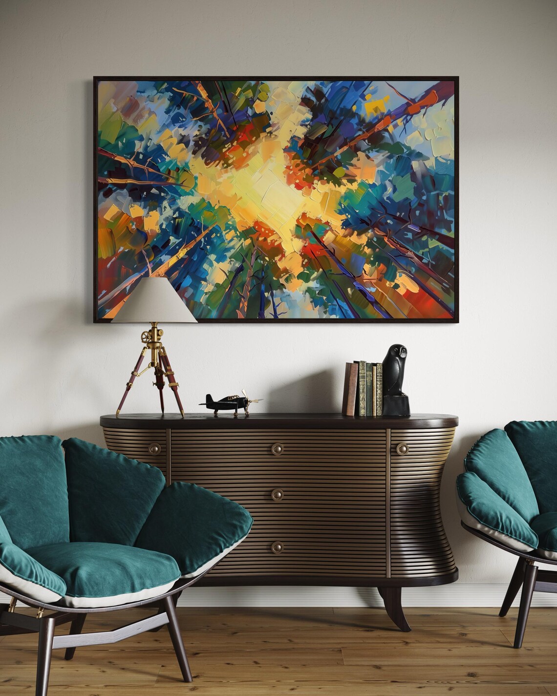 Whimsical Treetops Bright Abstract Nature Art With Sunlight Colorful Tree Canopy For Uplifting Home Decore Summer Forest Print - Image 2