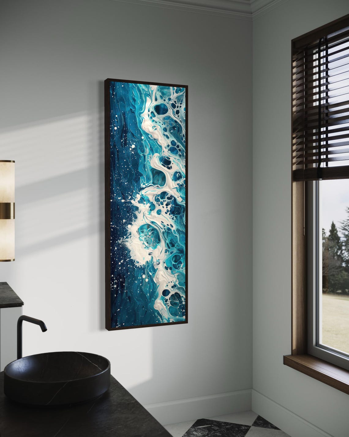 Relaxing Ocean Waves Abstract Blue White Fluid Tall Wall Art Print - Image 5