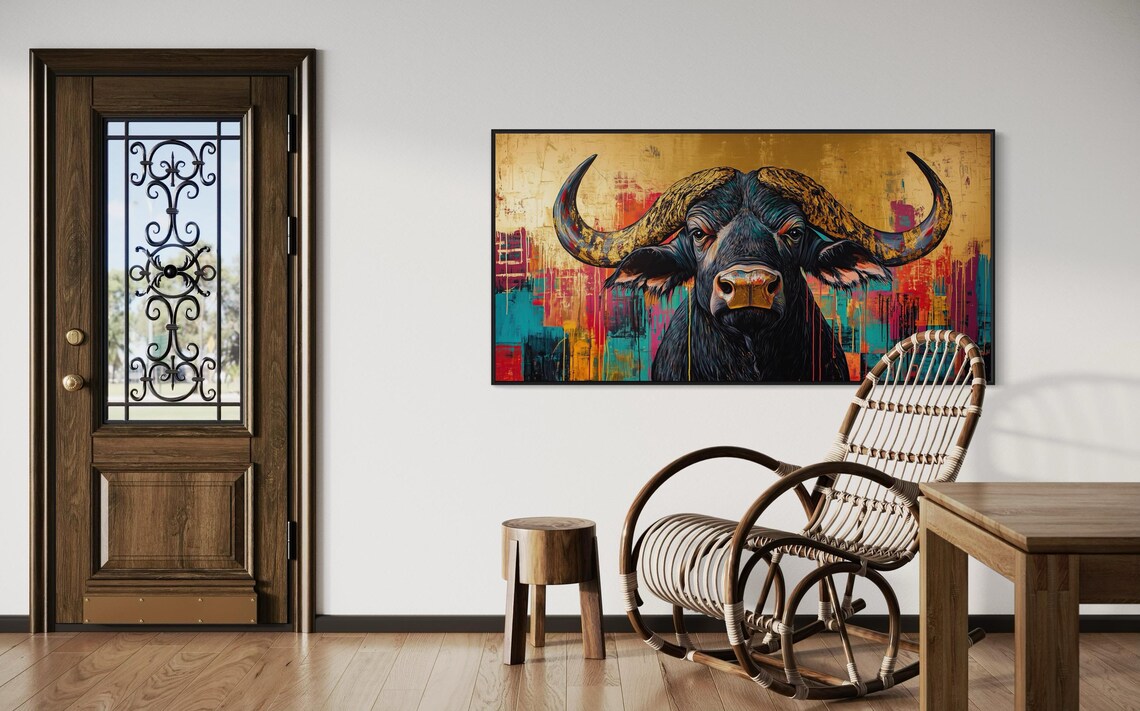 Bold African Buffalo Turquoise Gold Modern Safari Statement Wildlife Print - Image 5