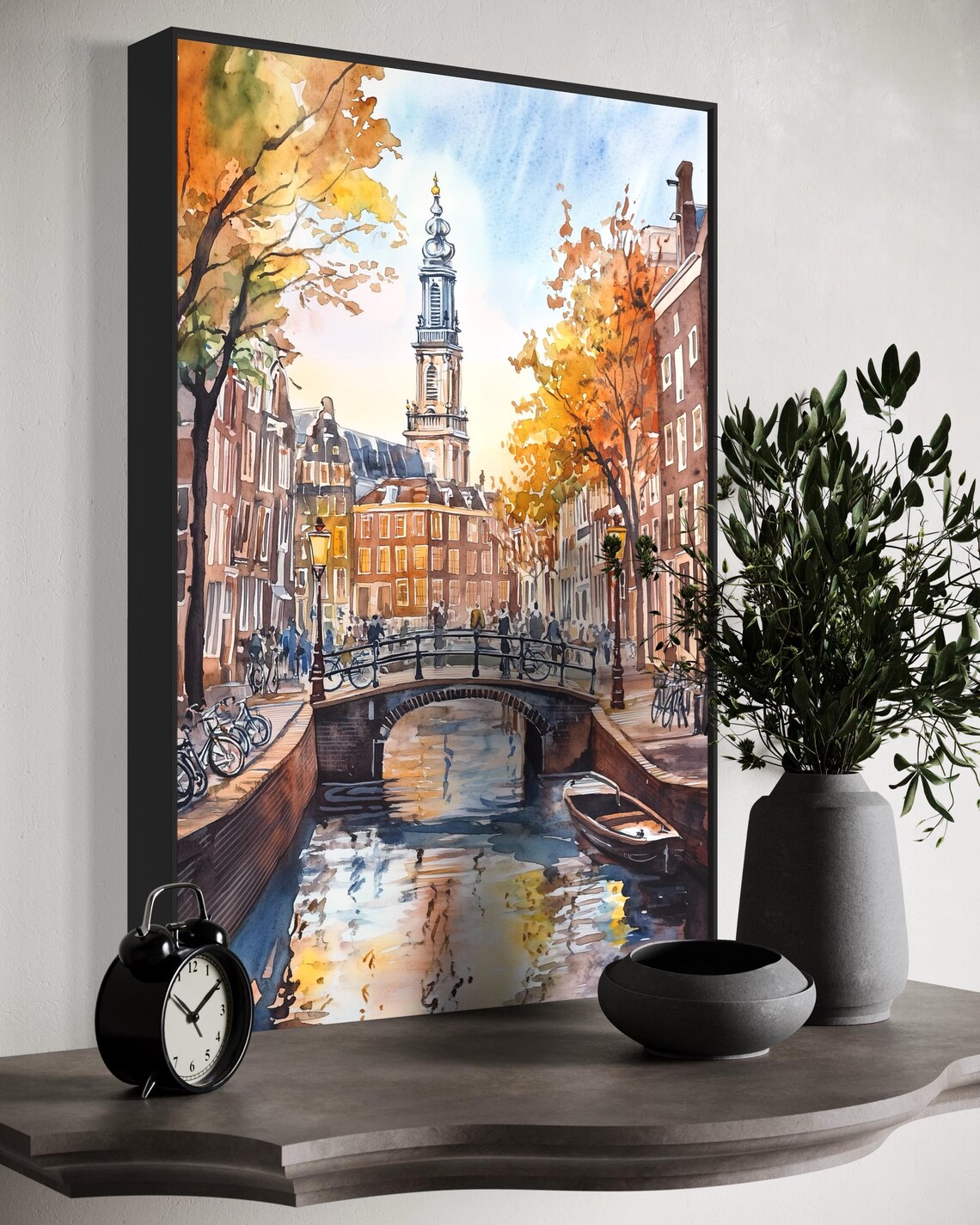 Amsterdam Canal Watercolor, Dutch Architecture Travel Poster - Image 4