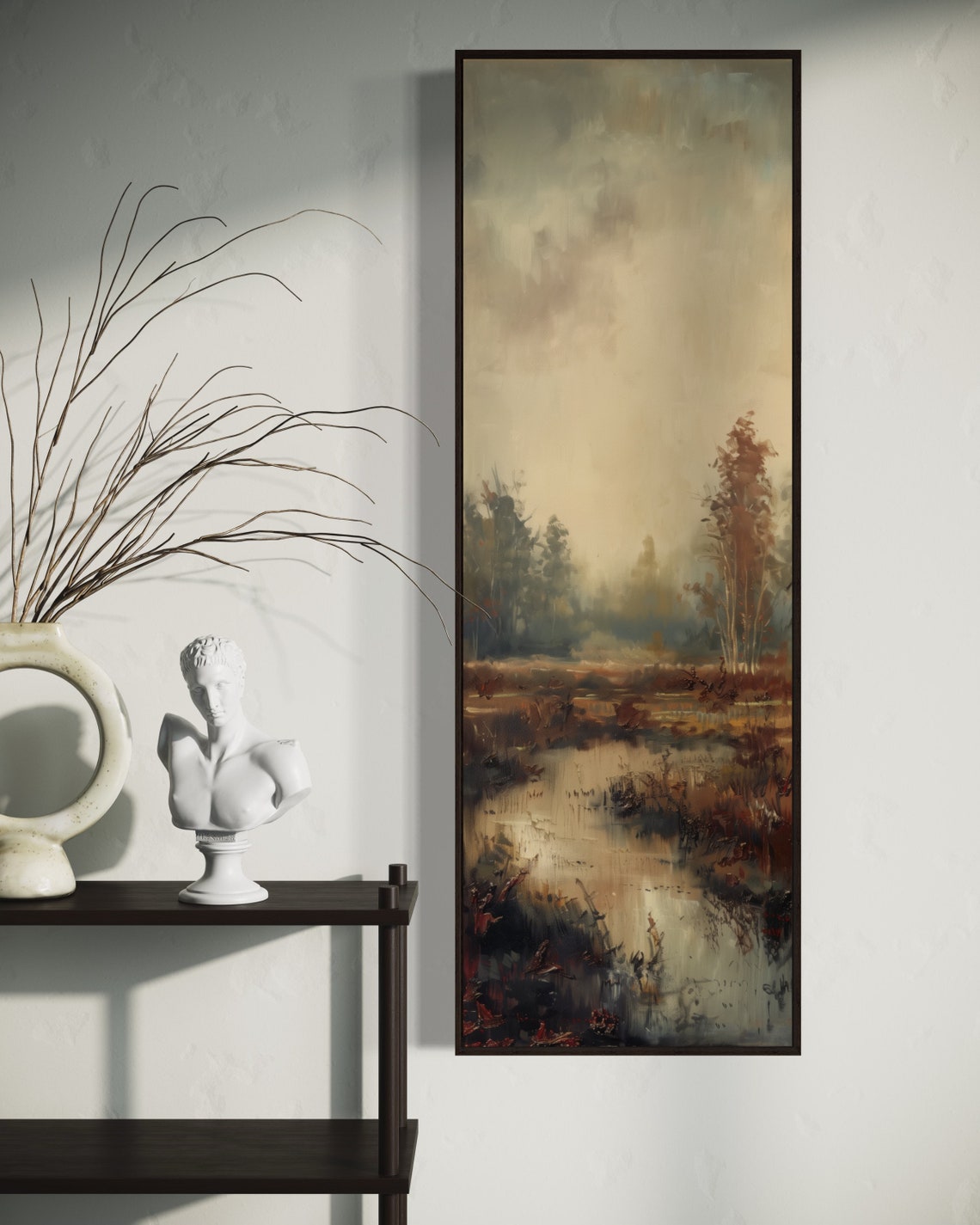 Misty Wetland Water Reflection Autumn Fog Tall Vertical Wall Art - Image 4