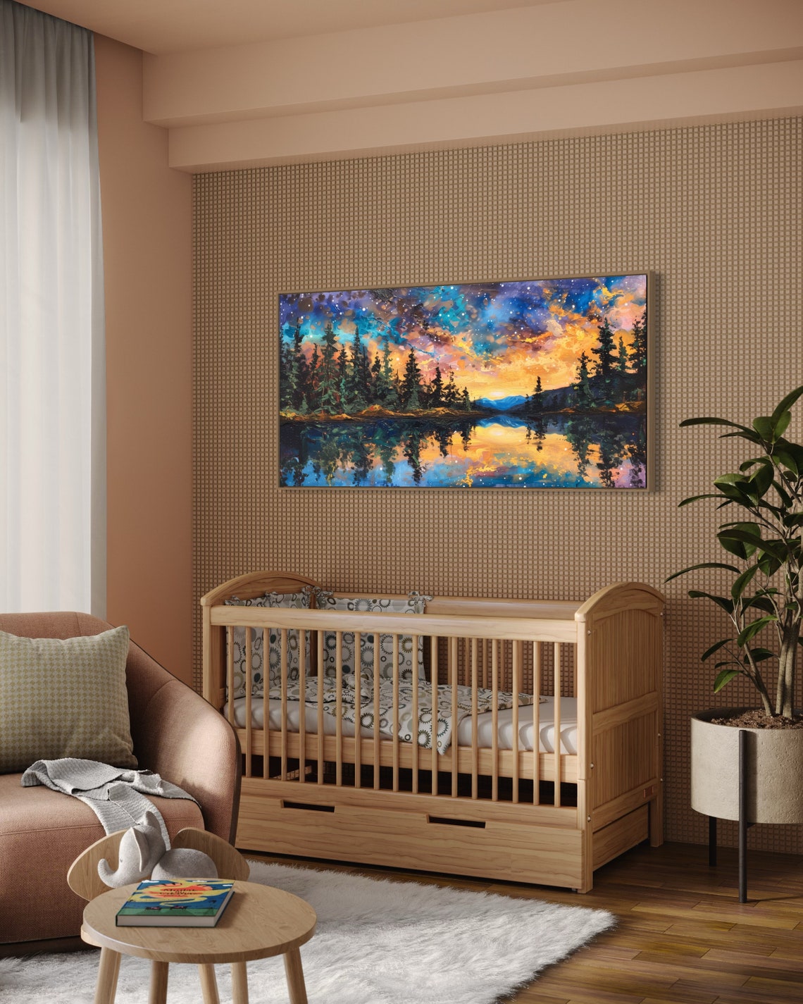 Starry Night Sky Over Pine Forest Lake Reflection Wall Art Poster - Image 3