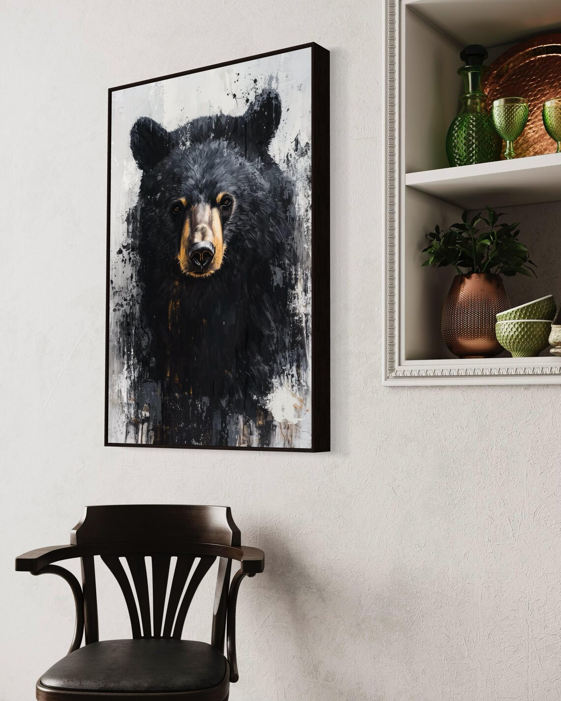 Bold Black Bear Portrait Close Up Gold Splatter Monochrome Art Poster - Image 4