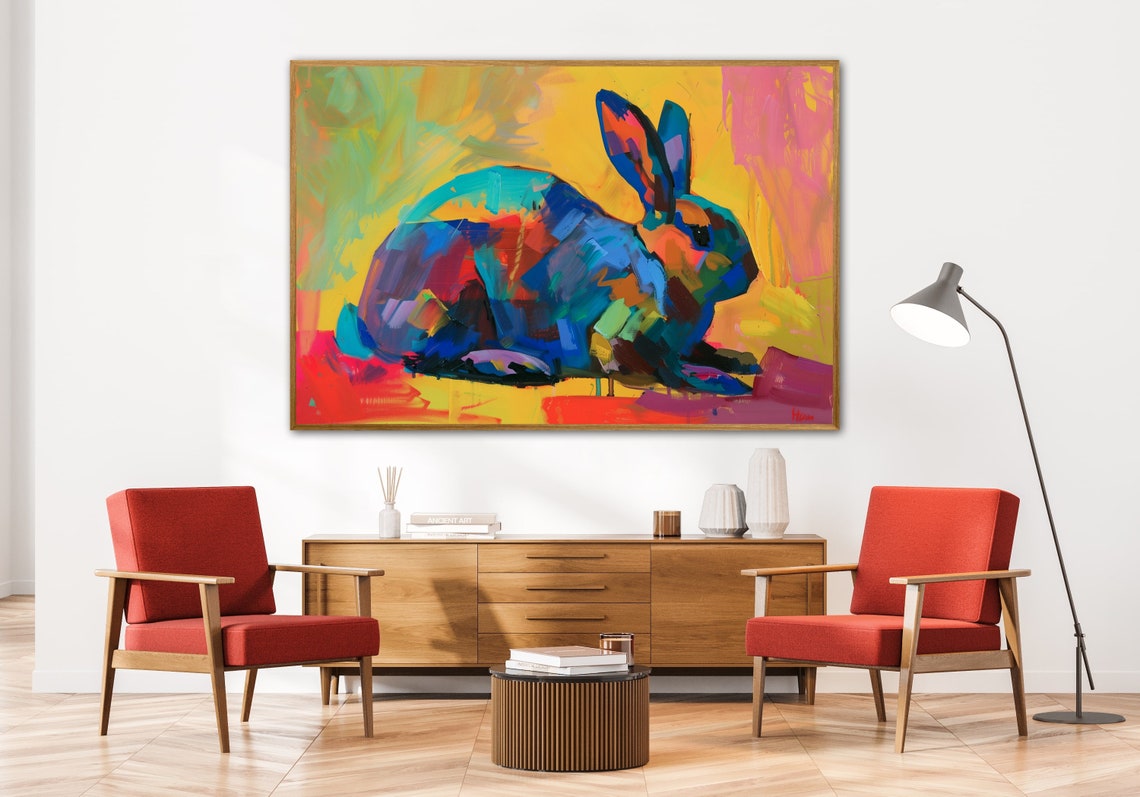 Dreamy Multicolor Bunny Abstract Rabbit Nursery Decor Poster - Image 2