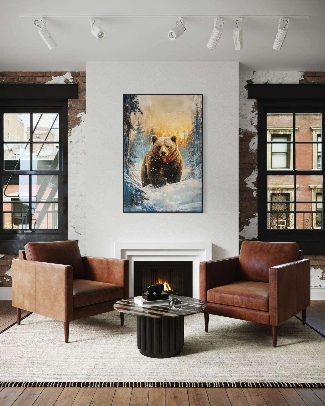 Majestic Brown Bear Snowy Winter Forest Golden Sunset Wildlife Poster - Image 2