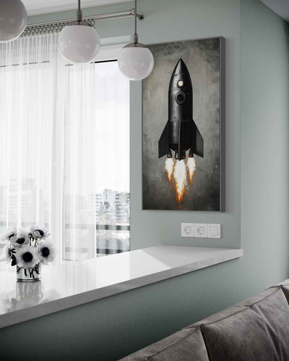 Vintage Rocket Launch Sleek Black Rocket Ship Art Print - Image 4