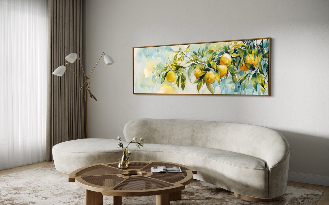 Colorful Lemon Branch Panoramic Wall Art Long Narrow Wall Art Print Lemon Tree Illustration For Cozy Kitchen Decor - Image 2