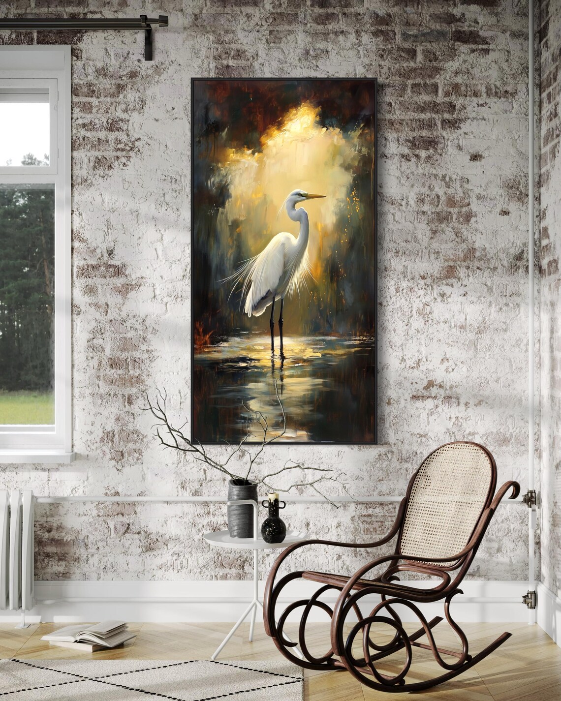 Golden Light Heron Wildlife Art Print, Living Room - Image 4