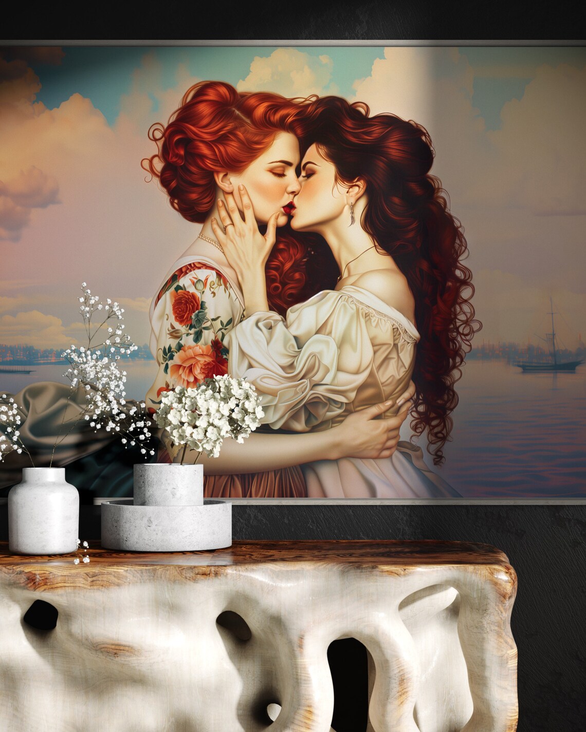 Romantic Redhead Couple Kiss Vintage Painterly Romance Art Portrait Poster - Image 5