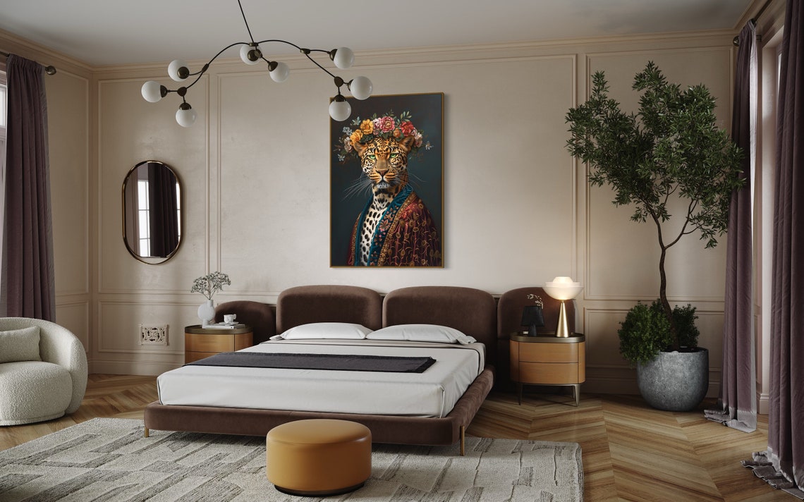 Regal Leopard Flower Crown Royal Portrait Victorian Style Art Print - Image 5