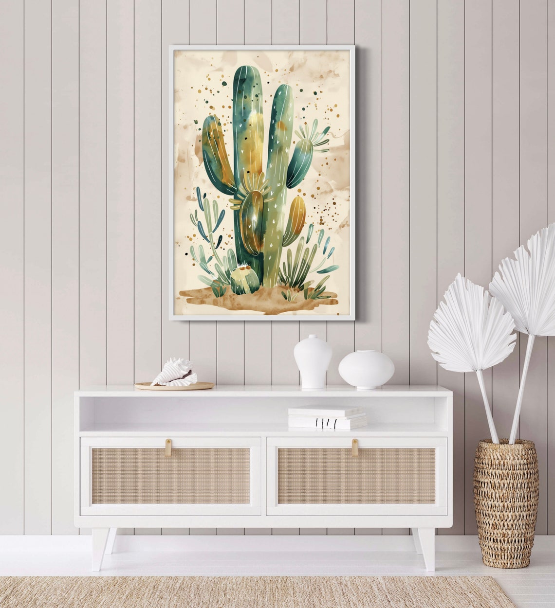 Sage Green Watercolor Saguaro Cactus Minimalist Botanical Print - Image 3
