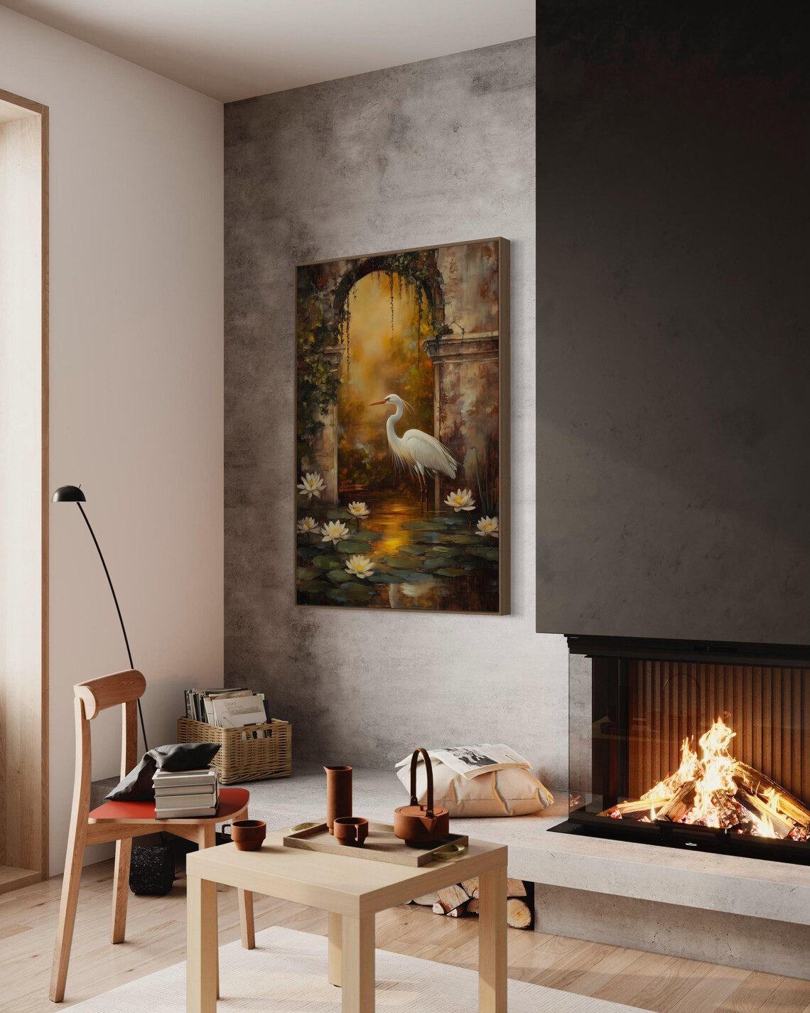White Heron Lily Pond, Tranquil Nature Poster - Image 2