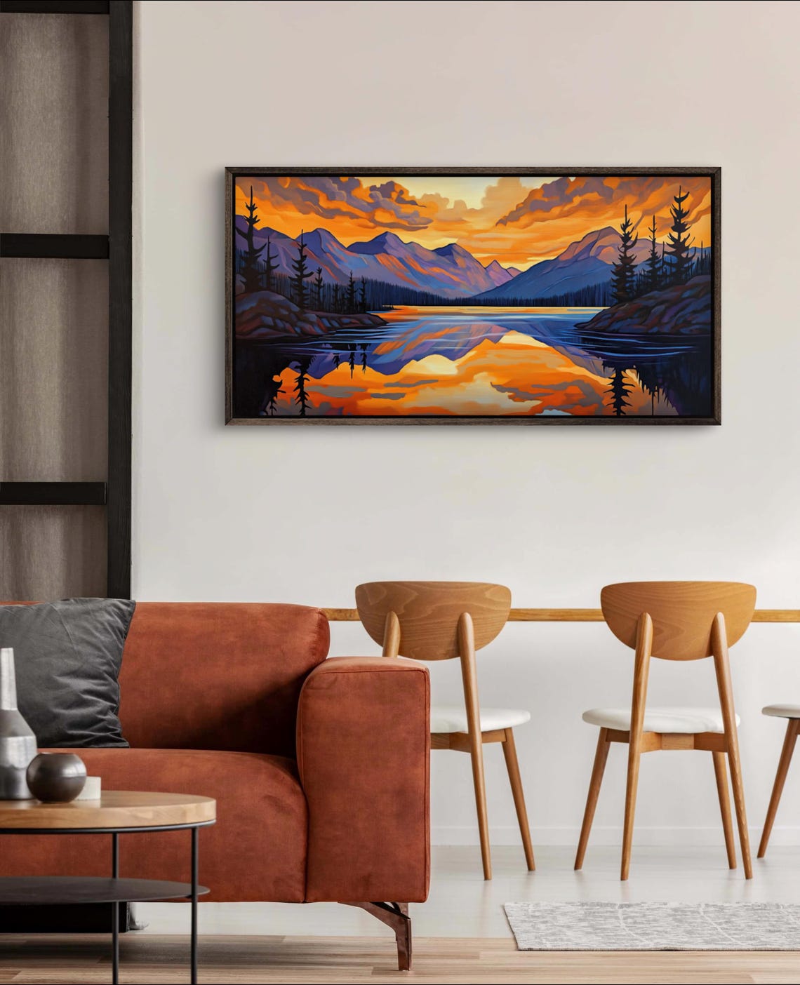 Orange Sunset Mountain Lake Panoramic Reflection Scenic Travel Poster - Image 3