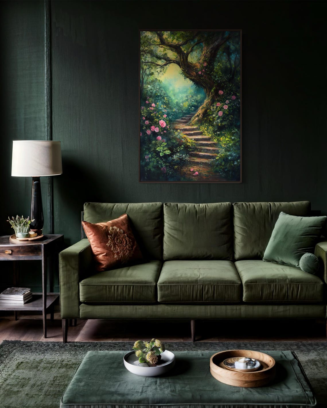 Enchanted Forest Rose Garden Dreamy Path Romantic Tree Poster - Image 2