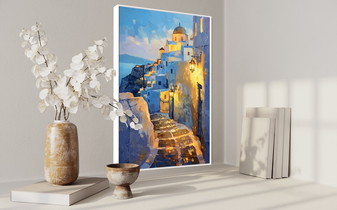 Sunset In Santorini, Textured Greek Street Art Print - Image 3