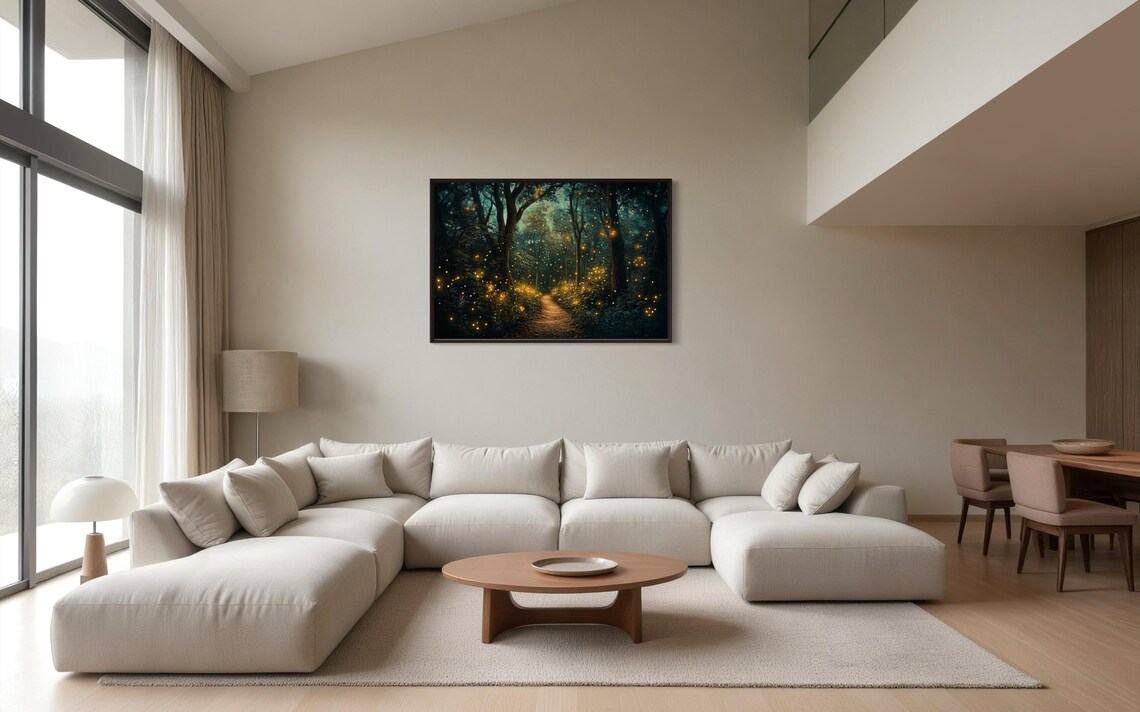 Twilight Forest Wall Art Enchanted Forest Path Print Glowing Fireflies Mystical Art For Living Room Or Above Bed Decor - Image 3