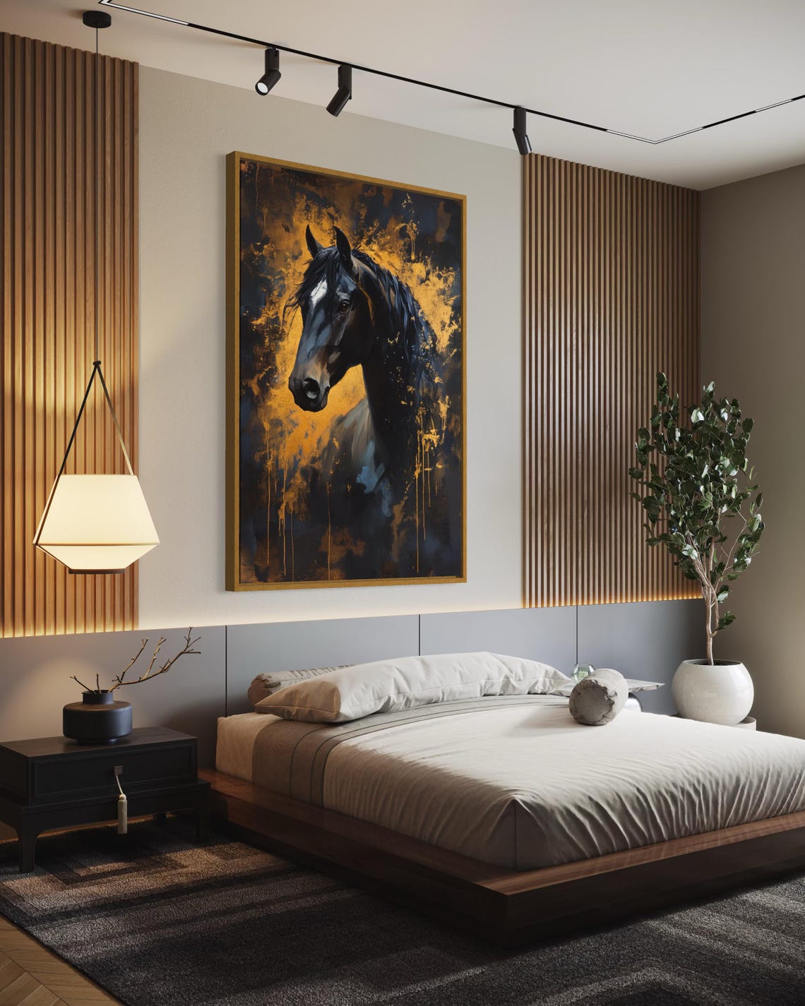 Majestic Black Stallion Horse Gold Accents Abstract Moody Poster - Image 5