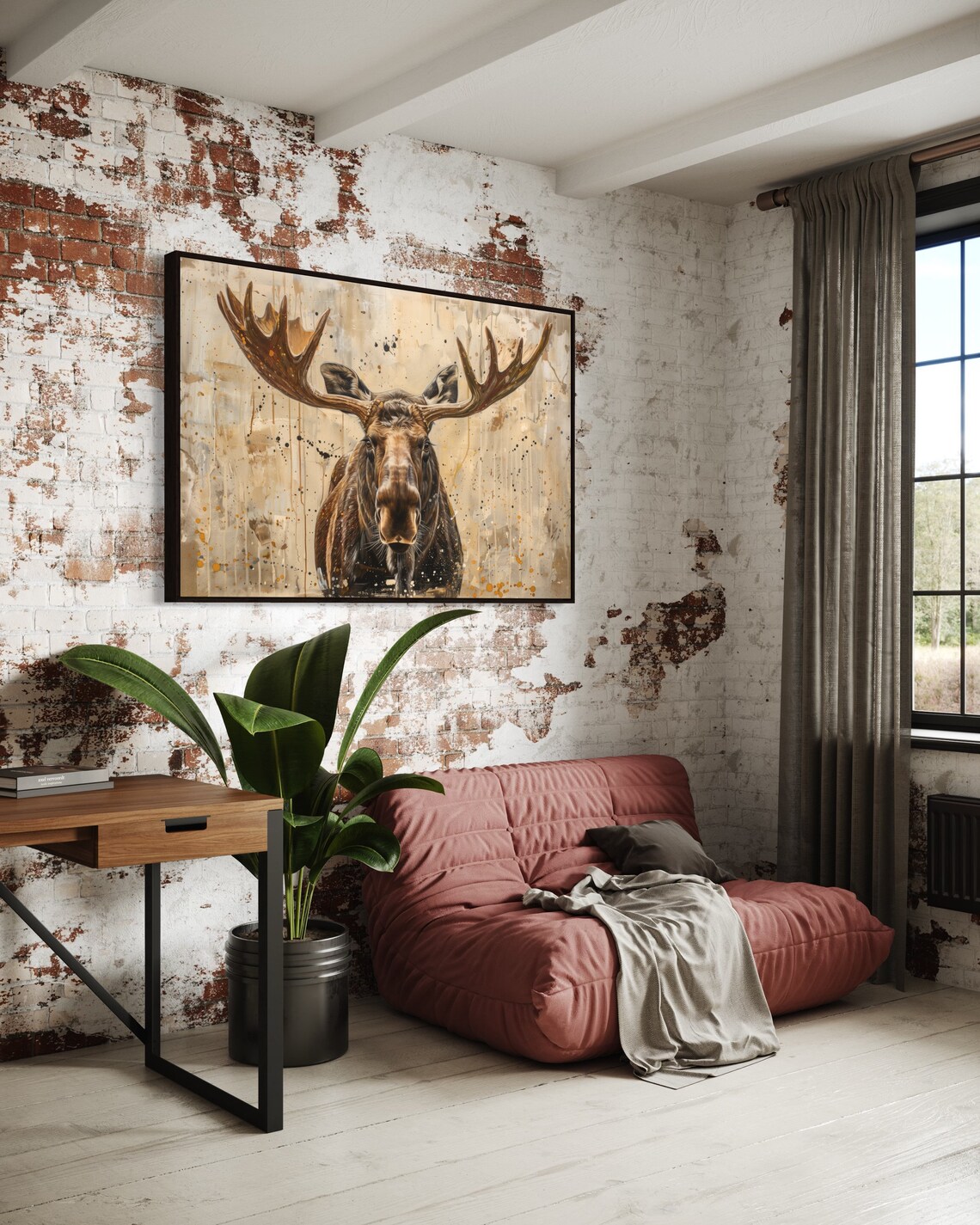 Realistic Moose Art Print, Rustic Man Cave Decor - Image 4