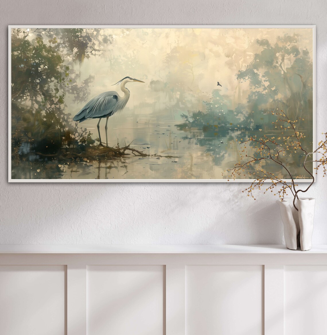 Blue Heron Wall Art Print, Lake Life Bird Study - Image 4