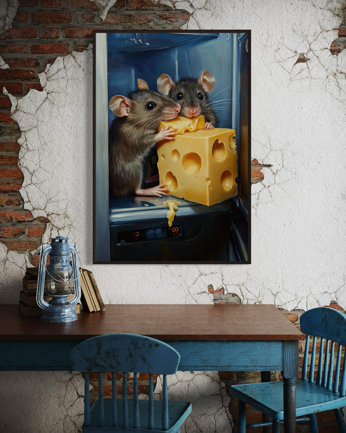 Two Cute Mice With Cheese Wedge Playful Kitchen Wildlife Art Print - Image 3