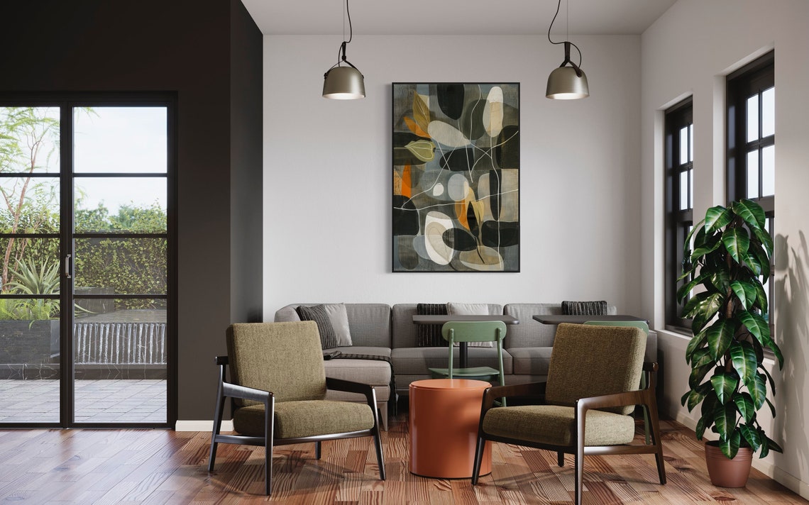 Boho Earth Tone Leaves Abstract Shapes Mid Century Modern Art Print - Image 3