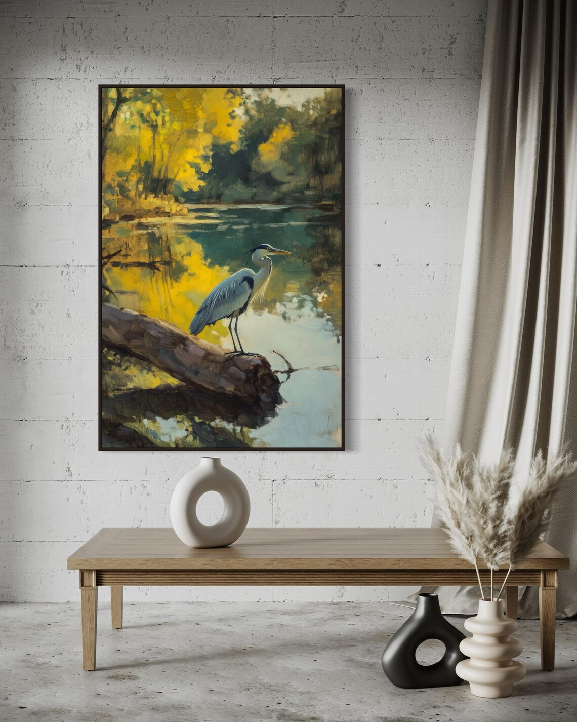 Blue Heron Log Autumn River Golden Forest Bird Wildlife Poster - Image 4