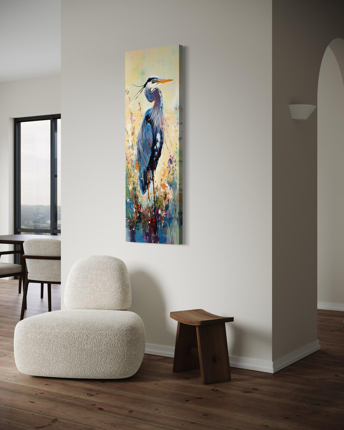 Blue Heron Vertical Art Print, Abstract Florals - Image 2