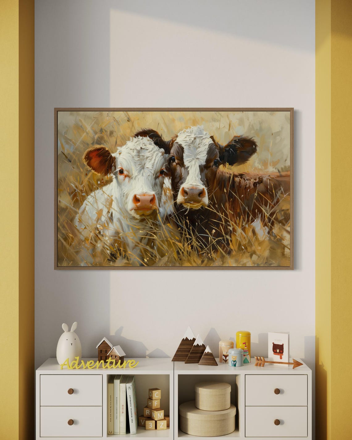 Curious Calves Golden Field Pair Farmhouse Animal Painting Poster - Image 2