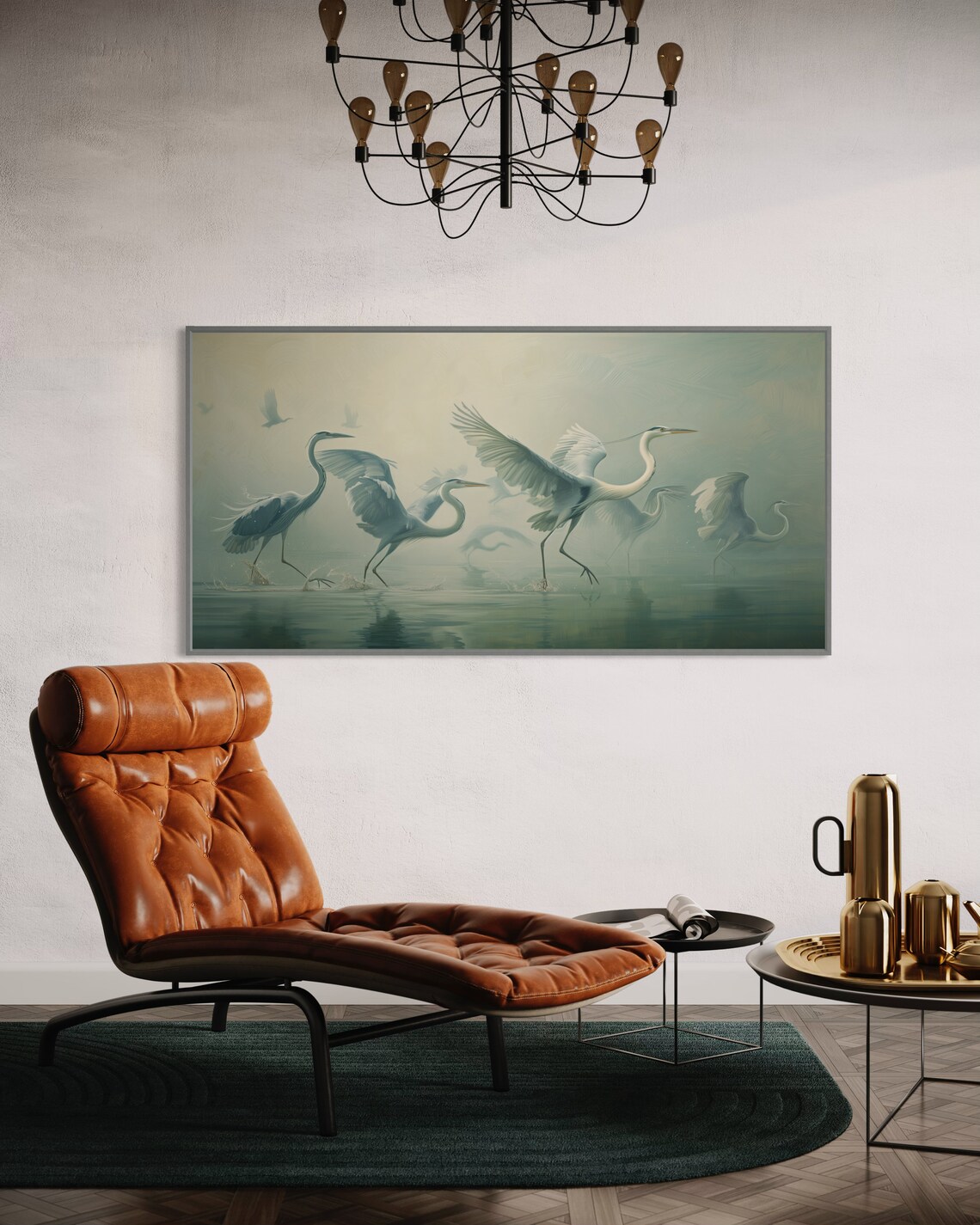 Blue Heron Ballet, Muted Lake Life Wall Art Print - Image 2