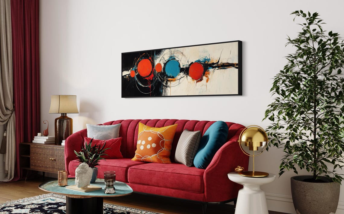 Bold Red Blue Circles Abstract Panoramic Modern Geometric Art Print - Image 5