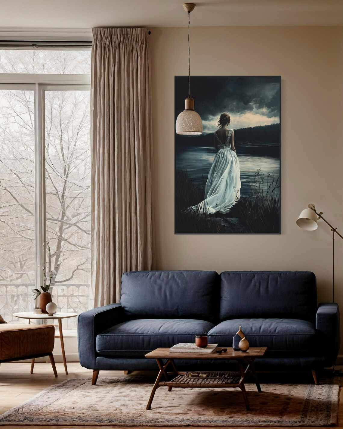 Moody Woman By The Lake, Dark Romantic Landscape - Image 3