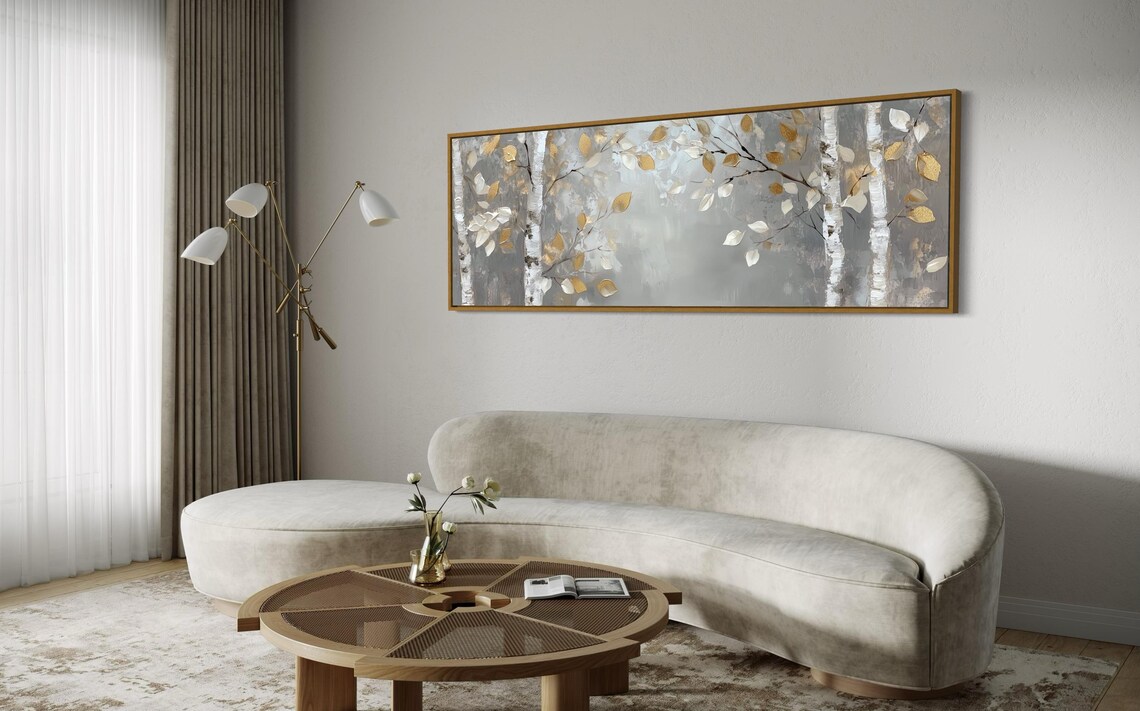 Birch Tree Wall Art Elegant Gold Accented Forest Modern Panoramic Print For Peaceful Bedroom Or Luxury Home Decor Accent - Image 5