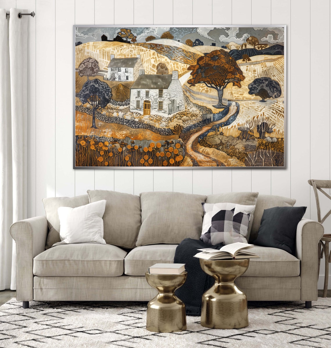 Rustic English Village Stone Cottages Golden Fields Countryside Poster - Image 2