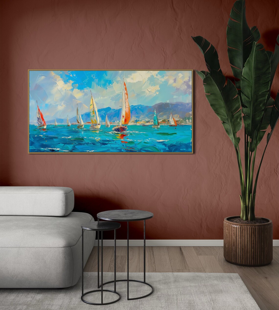 Sailboat Regatta Italian Seascape, Impressionism - Image 3