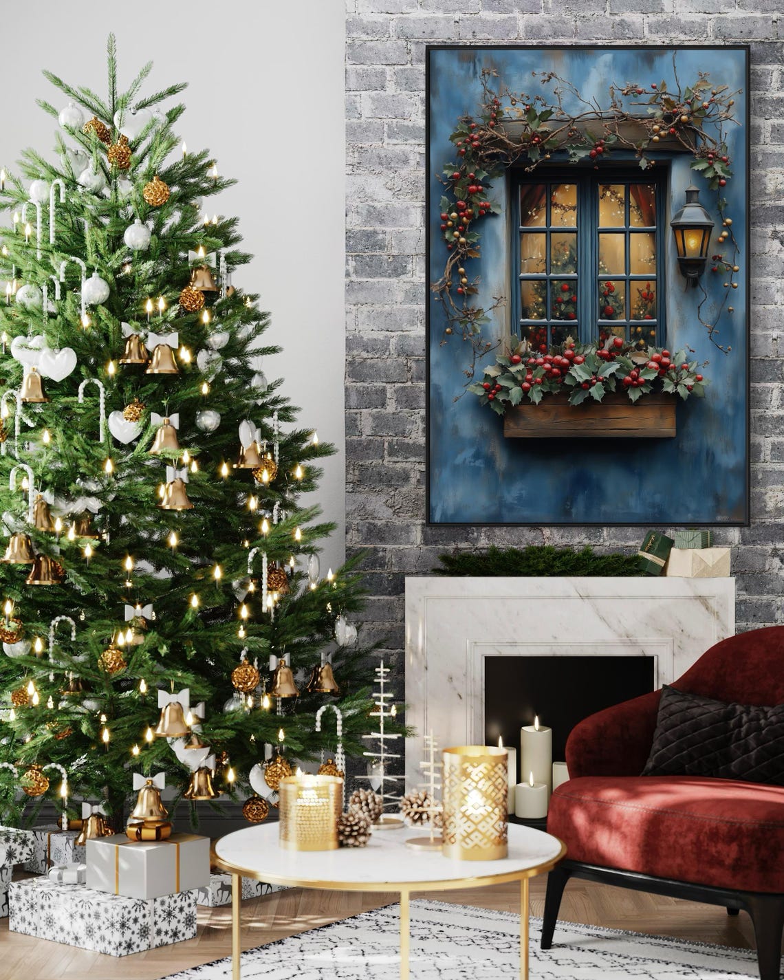 Christmas Window Holly Berries Festive Glow Rustic Holiday Poster - Image 5