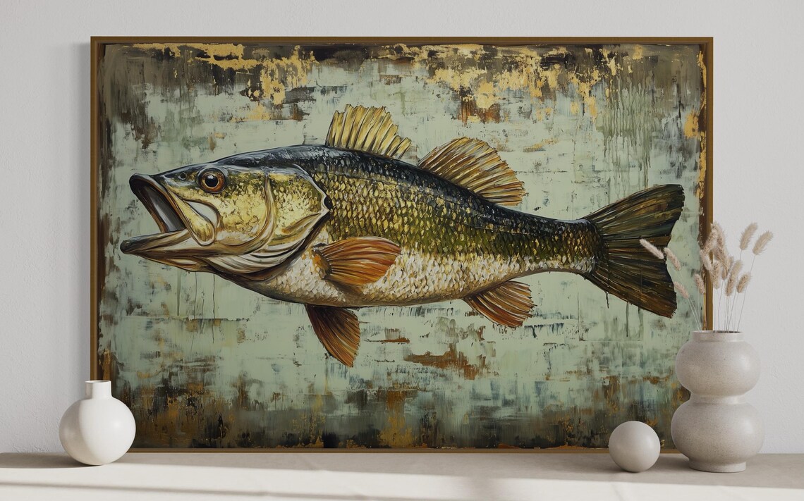 Largemouth Bass Rustic Vintage Fish Art Print - Image 4
